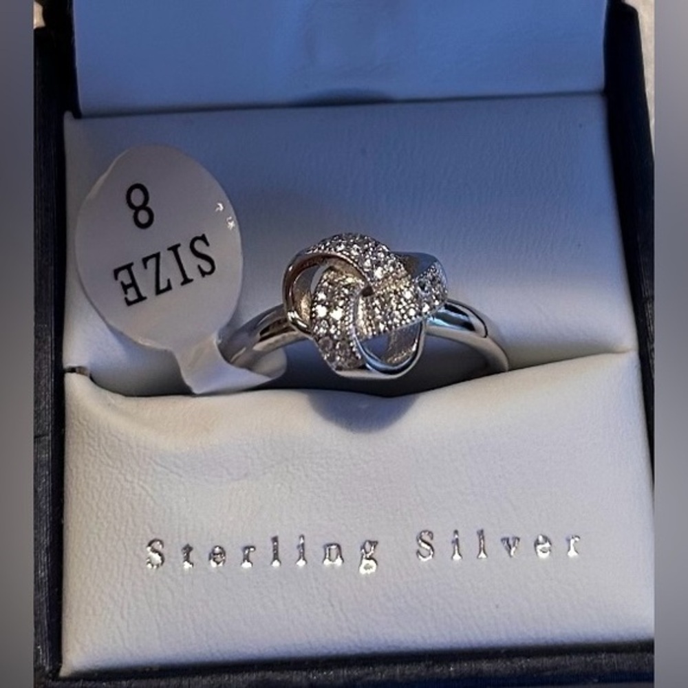 NWT CONTESSA DI CAPRI Women Zircon, Love Knot, STERLING SILVER, Ring
